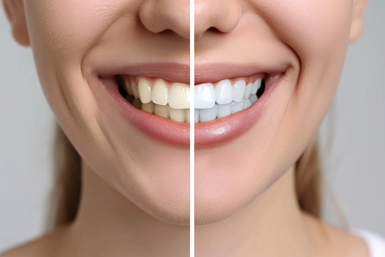 Teeth whitening treatment results showing improvement